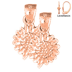 14K or 18K Gold Sunflower Earrings