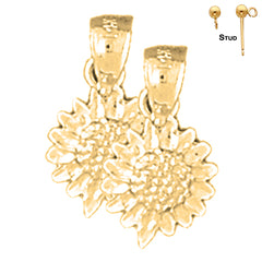 Sterling Silver 15mm Sunflower Earrings (White or Yellow Gold Plated)