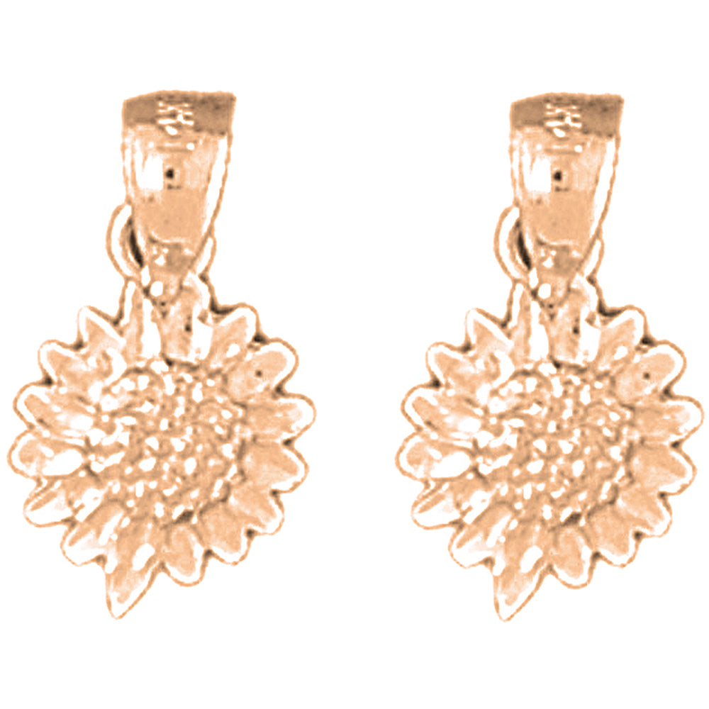 14K or 18K Gold 15mm Sunflower Earrings