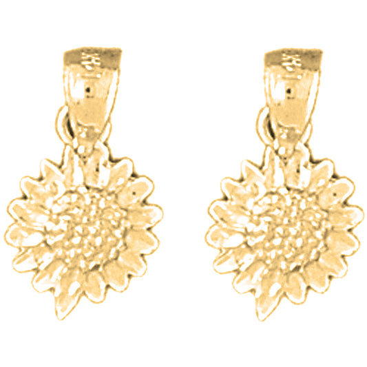 14K or 18K Gold 15mm Sunflower Earrings