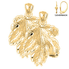 Sterling Silver 25mm Fig Leaf Earrings (White or Yellow Gold Plated)