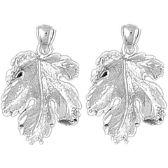 Sterling Silver 25mm Fig Leaf Earrings