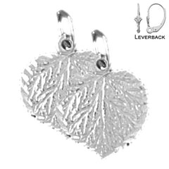 Sterling Silver 15mm Aspen Leaf Earrings (White or Yellow Gold Plated)