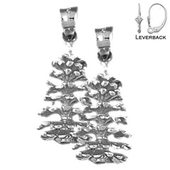 Pendientes de cono de pino 3D de 27 mm de oro de 14 quilates o 18 quilates