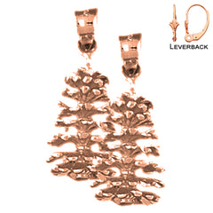 Pendientes de cono de pino 3D de 27 mm de oro de 14 quilates o 18 quilates