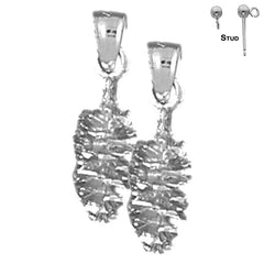 Sterling Silver 22mm 3D Pine Cone Earrings (White or Yellow Gold Plated)