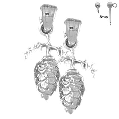 Sterling Silver 22mm 3D Pine Cone Earrings (White or Yellow Gold Plated)