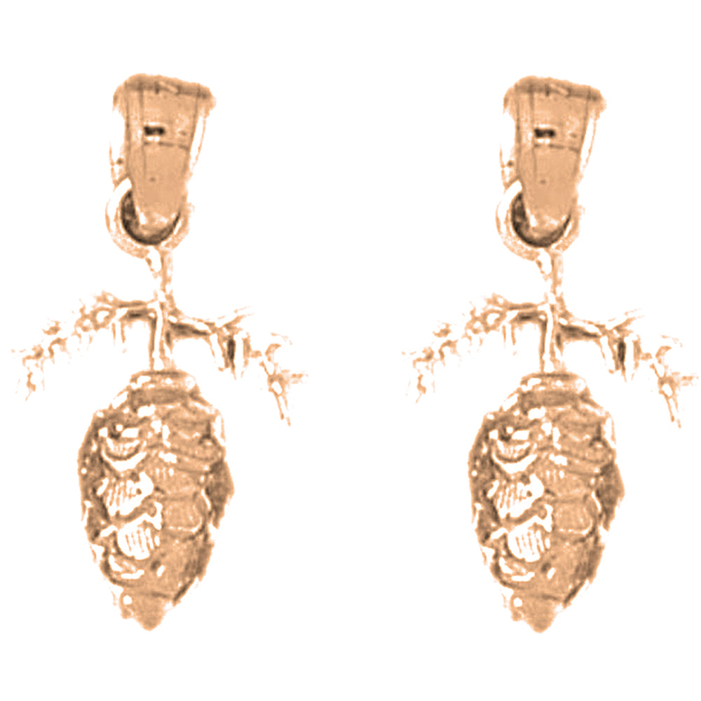 14K or 18K Gold 22mm 3D Pine Cone Earrings