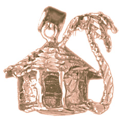 10K, 14K or 18K Gold 3D Palm Tree And Hut Pendant
