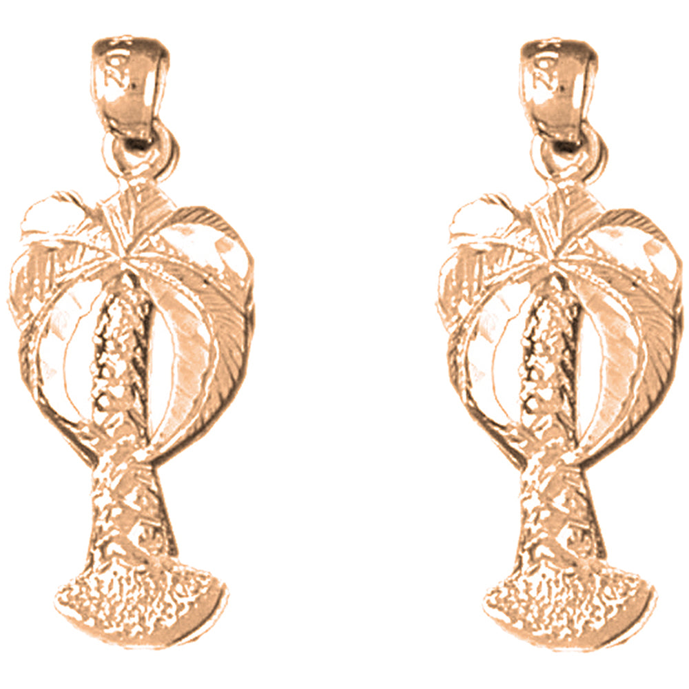 14K or 18K Gold 28mm Palm Tree Earrings