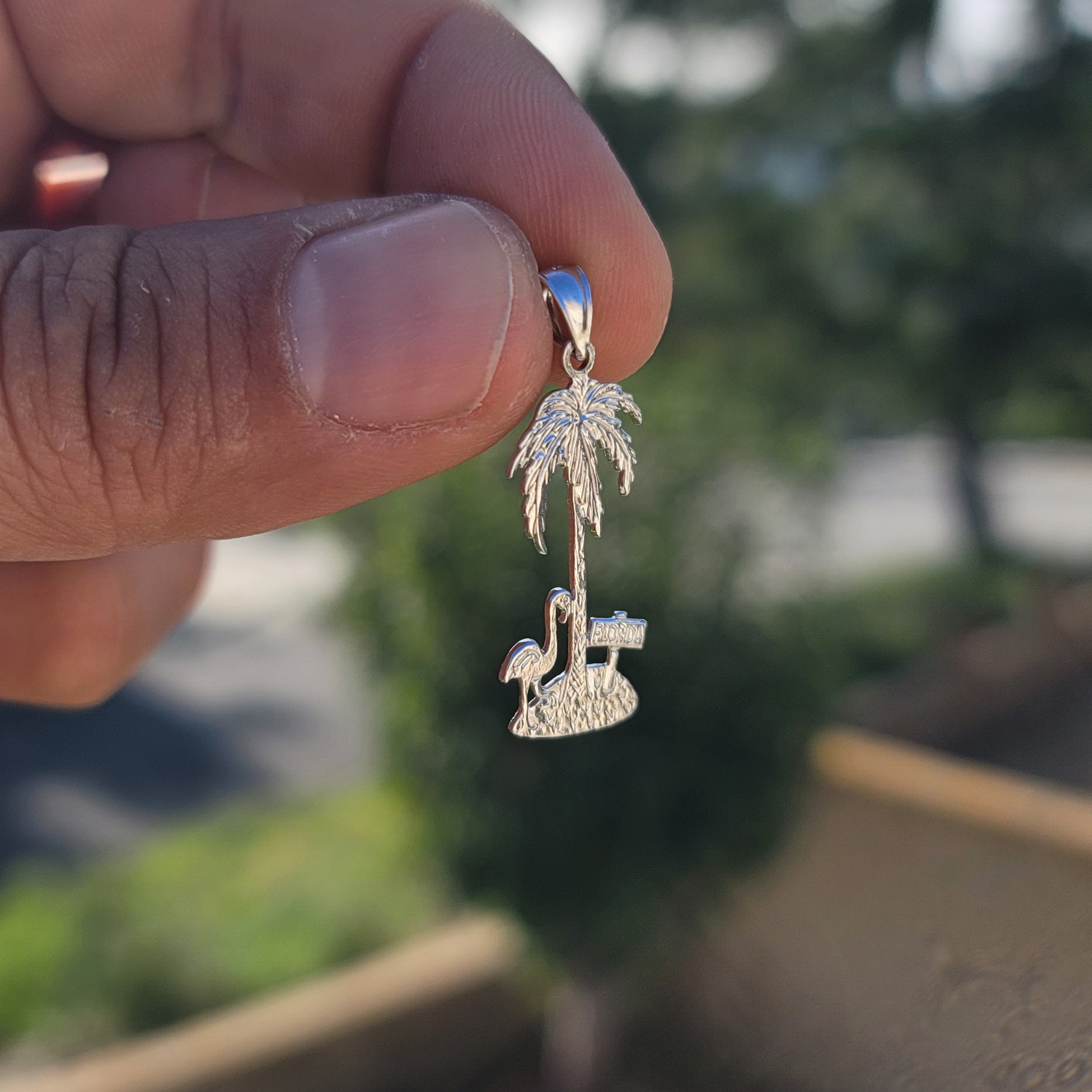 14K or 18K Gold Palm Tree With Flamingo Pendant