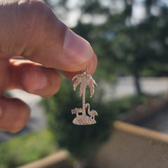 14K or 18K Gold Palm Tree With Flamingo Pendant