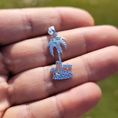 14K or 18K Gold Palm Tree With Flamingo Pendant