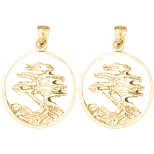 14K or 18K Gold 26mm Cedar Tree Earrings