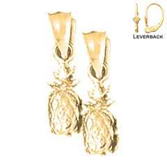Sterling Silver 17mm 3D Pineapple Earrings (White or Yellow Gold Plated)