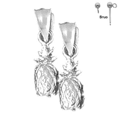 Sterling Silver 17mm 3D Pineapple Earrings (White or Yellow Gold Plated)
