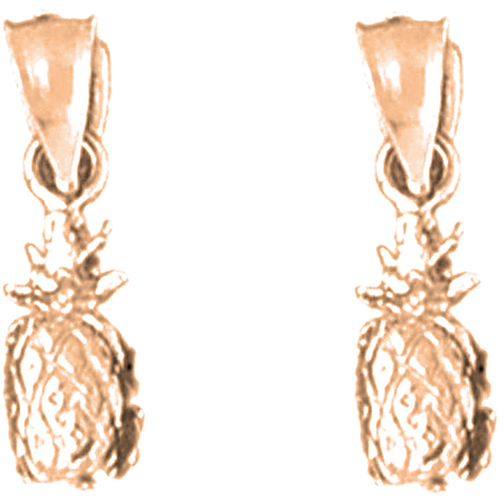 14K or 18K Gold 17mm 3D Pineapple Earrings