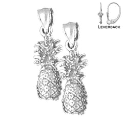 Pendientes de piña 3D de plata de ley de 20 mm (chapados en oro blanco o amarillo)
