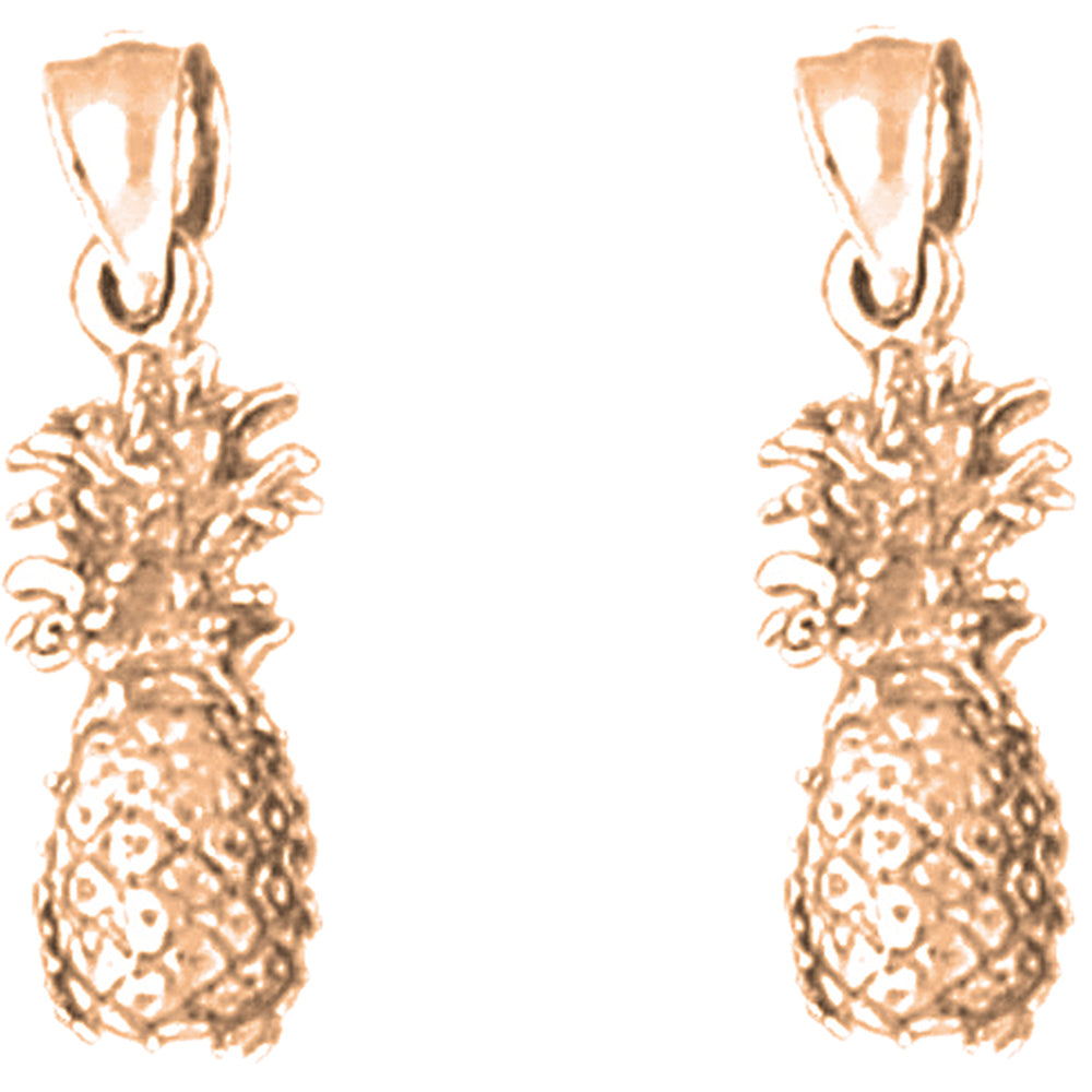 14K or 18K Gold 20mm 3D Pineapple Earrings