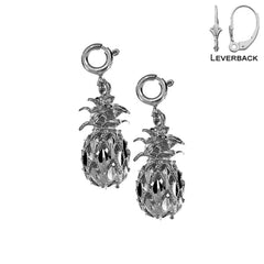 Sterling Silver 23mm 3D Pineapple Earrings (White or Yellow Gold Plated)