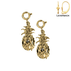 Sterling Silver 23mm 3D Pineapple Earrings (White or Yellow Gold Plated)