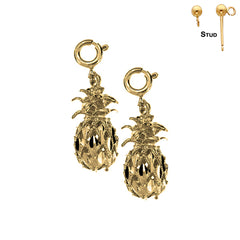Sterling Silver 23mm 3D Pineapple Earrings (White or Yellow Gold Plated)