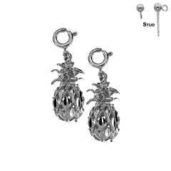 Sterling Silver 23mm 3D Pineapple Earrings (White or Yellow Gold Plated)