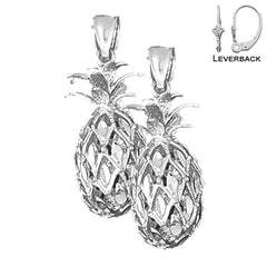 Sterling Silver 30mm 3D Pineapple Earrings (White or Yellow Gold Plated)