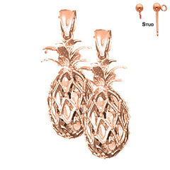 14K or 18K Gold 3D Pineapple Earrings