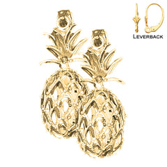 Sterling Silver 36mm 3D Pineapple Earrings (White or Yellow Gold Plated)