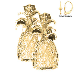 Sterling Silver 25mm 3D Pineapple Earrings (White or Yellow Gold Plated)