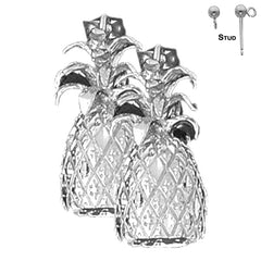 Sterling Silver 25mm 3D Pineapple Earrings (White or Yellow Gold Plated)