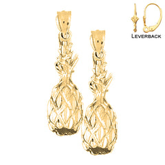 Sterling Silver 30mm 3D Pineapple Earrings (White or Yellow Gold Plated)