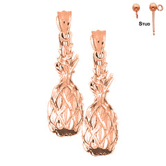 14K or 18K Gold 3D Pineapple Earrings