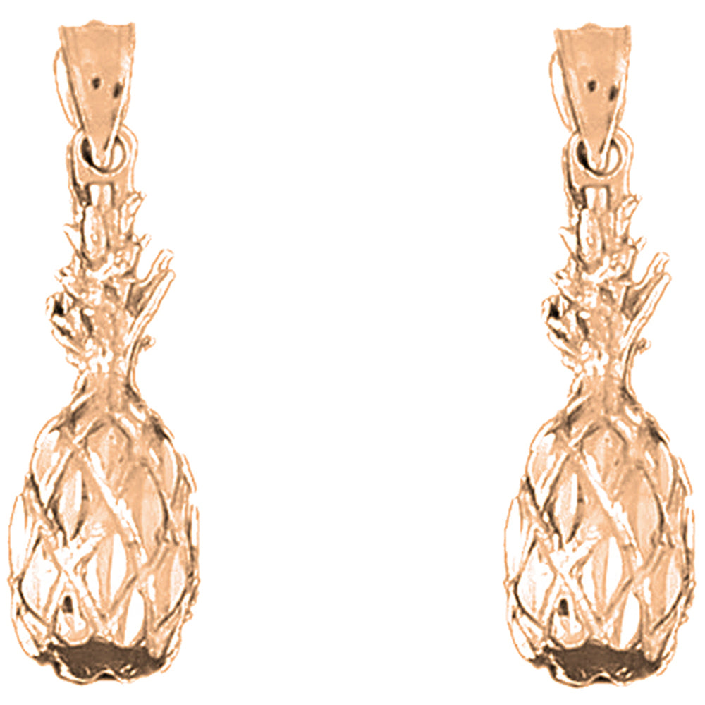 14K or 18K Gold 30mm 3D Pineapple Earrings