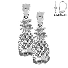 Sterling Silver 23mm 3D Pineapple Earrings (White or Yellow Gold Plated)