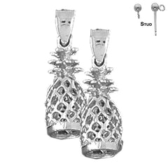 Sterling Silver 23mm 3D Pineapple Earrings (White or Yellow Gold Plated)