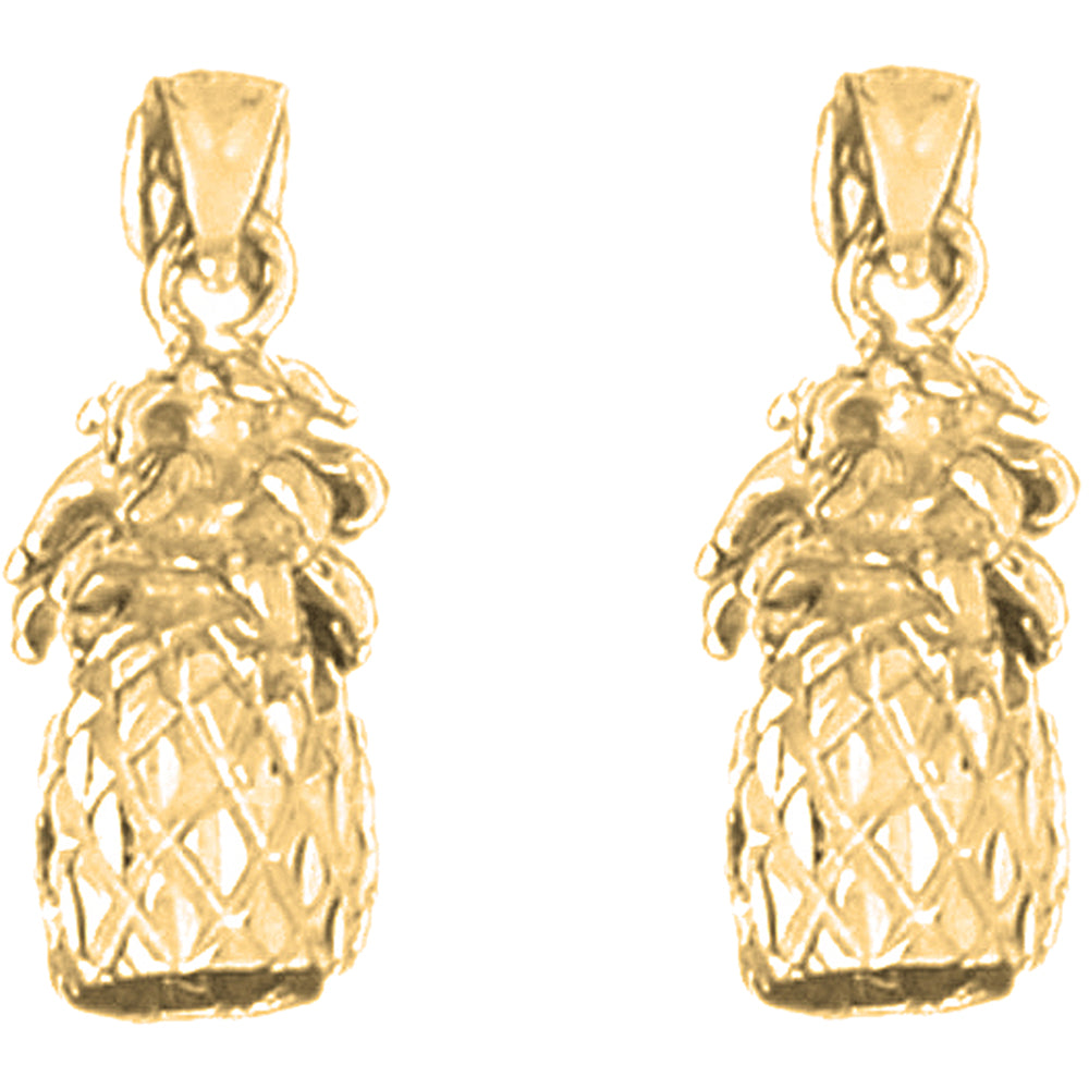Yellow Gold-plated Silver 21mm 3D Pineapple Earrings