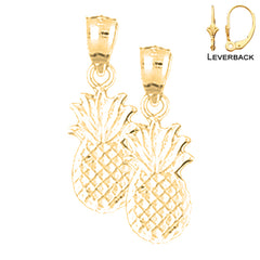 Sterling Silver 22mm Pineapple Earrings (White or Yellow Gold Plated)