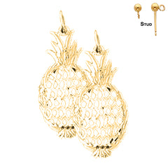 Sterling Silver 26mm Pineapple Earrings (White or Yellow Gold Plated)