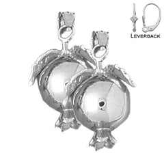Sterling Silver 22mm 3D Pomegranate Earrings (White or Yellow Gold Plated)