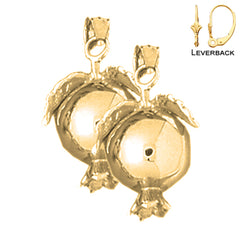 Sterling Silver 22mm 3D Pomegranate Earrings (White or Yellow Gold Plated)