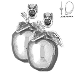 Pendientes de manzana en 3D de plata de ley de 18 mm (chapados en oro blanco o amarillo)