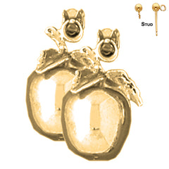 Pendientes de manzana en 3D de plata de ley de 18 mm (chapados en oro blanco o amarillo)