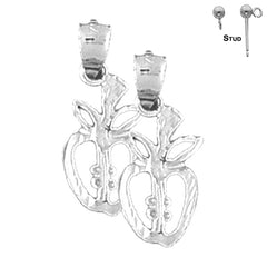 Sterling Silver 21mm Apple Earrings (White or Yellow Gold Plated)