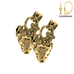 Sterling Silver 17mm 3D Strawberry Earrings (White or Yellow Gold Plated)