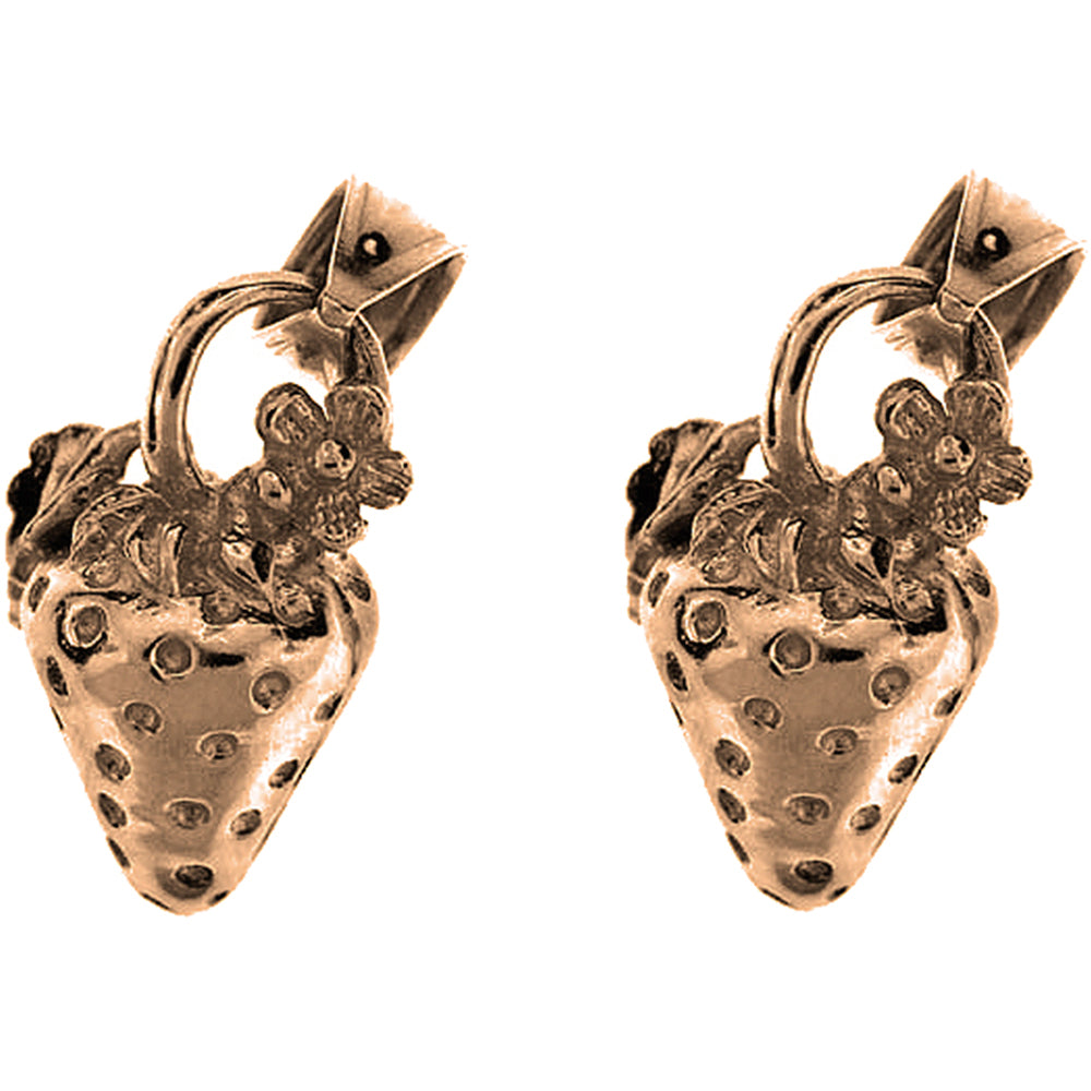 14K or 18K Gold 17mm 3D Strawberry Earrings