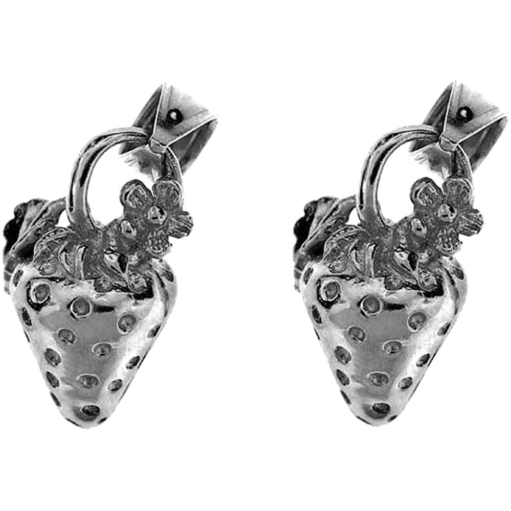 Sterling Silver 17mm 3D Strawberry Earrings