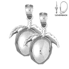 Pendientes de ciruela 3D de plata de ley de 22 mm (chapados en oro blanco o amarillo)