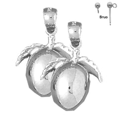 Pendientes de ciruela 3D de plata de ley de 22 mm (chapados en oro blanco o amarillo)